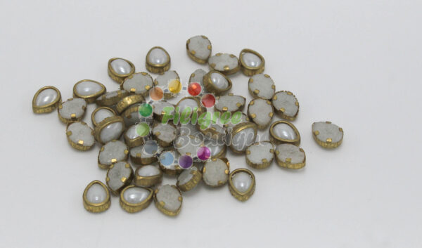 8mm Drops Kundan Stone White Pearl - 5 gram pack