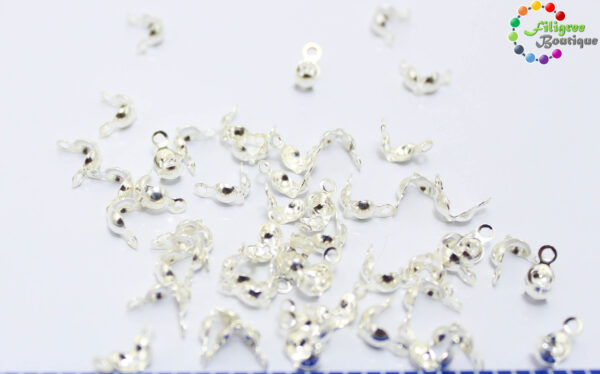 Brass Bead Tips, Calotte Ends, Clamshell Knot Cover, Silver Color Plated, 7x4mm, Hole: 1mm