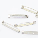 Iron Brooch Pin Back Safety Catch Bar Pins with Holes, Platinum, 35x6mm, Hole: 2mm
