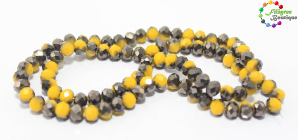 6mm Electroplate Opaque Glass Beads Strands, Half Black Plated, Rondelle,  about 92~94pcs/strand,Yellow