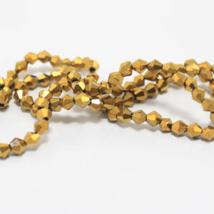 4mm Electroplate Crystal Glass Beads Strands, Rainbow Plated, Faceted Bicone,  about 92~96pcs/strand, Gold