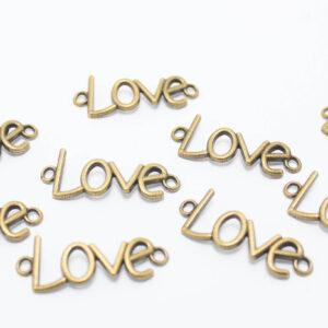 Alloy Word Love Links connectors, Antique Bronze, 16x40x2mm, Hole: 3mm