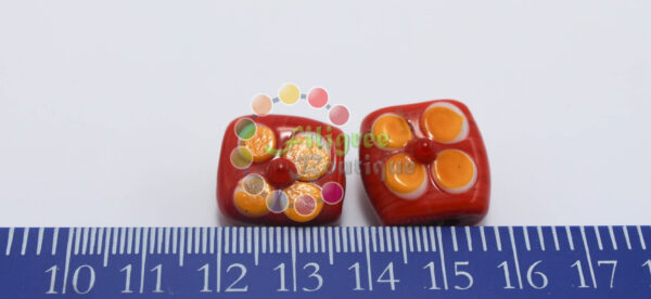 Flat Flower Glass Beads - Red - 15x15mm