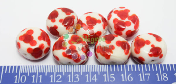 Flat Disc Glass Bead - Red & White Dot - 20x16mm