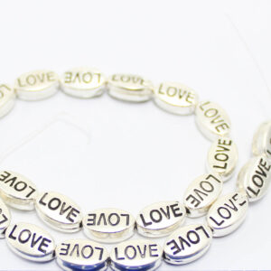 Oval with Word Love Alloy Bead ,Antique Silver, 10x6x4mm, Hole: 1mm