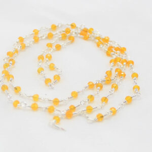 Brass Silver  Metal Chain With 3mm Crystal Beads Yellow -1meter